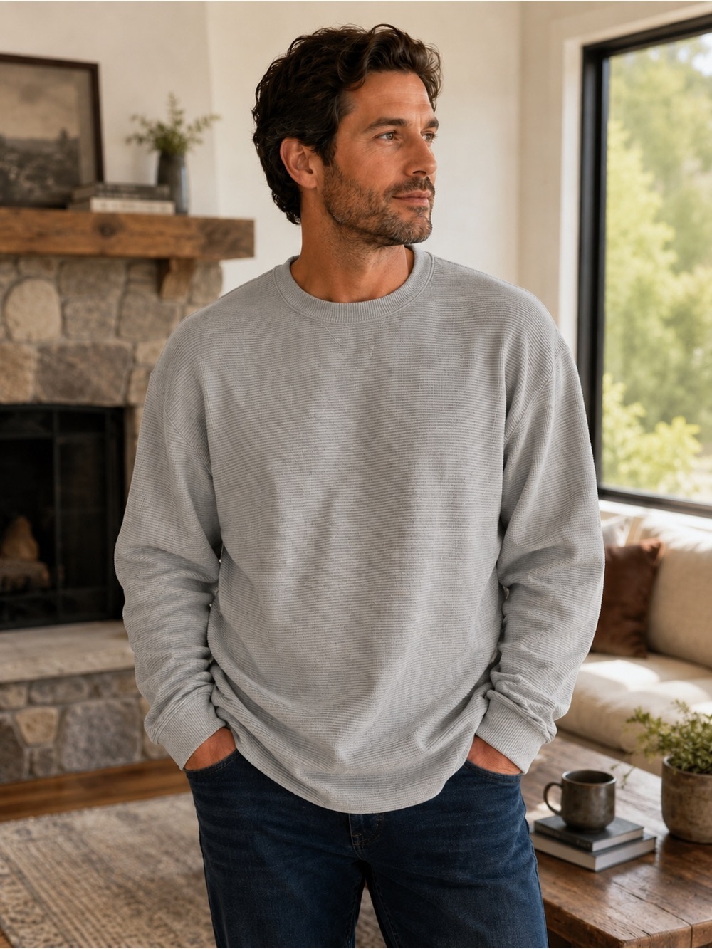 Vintage Eddie Bauer Men's Crewneck Sweater in Light Gray - Picture 1 of 4